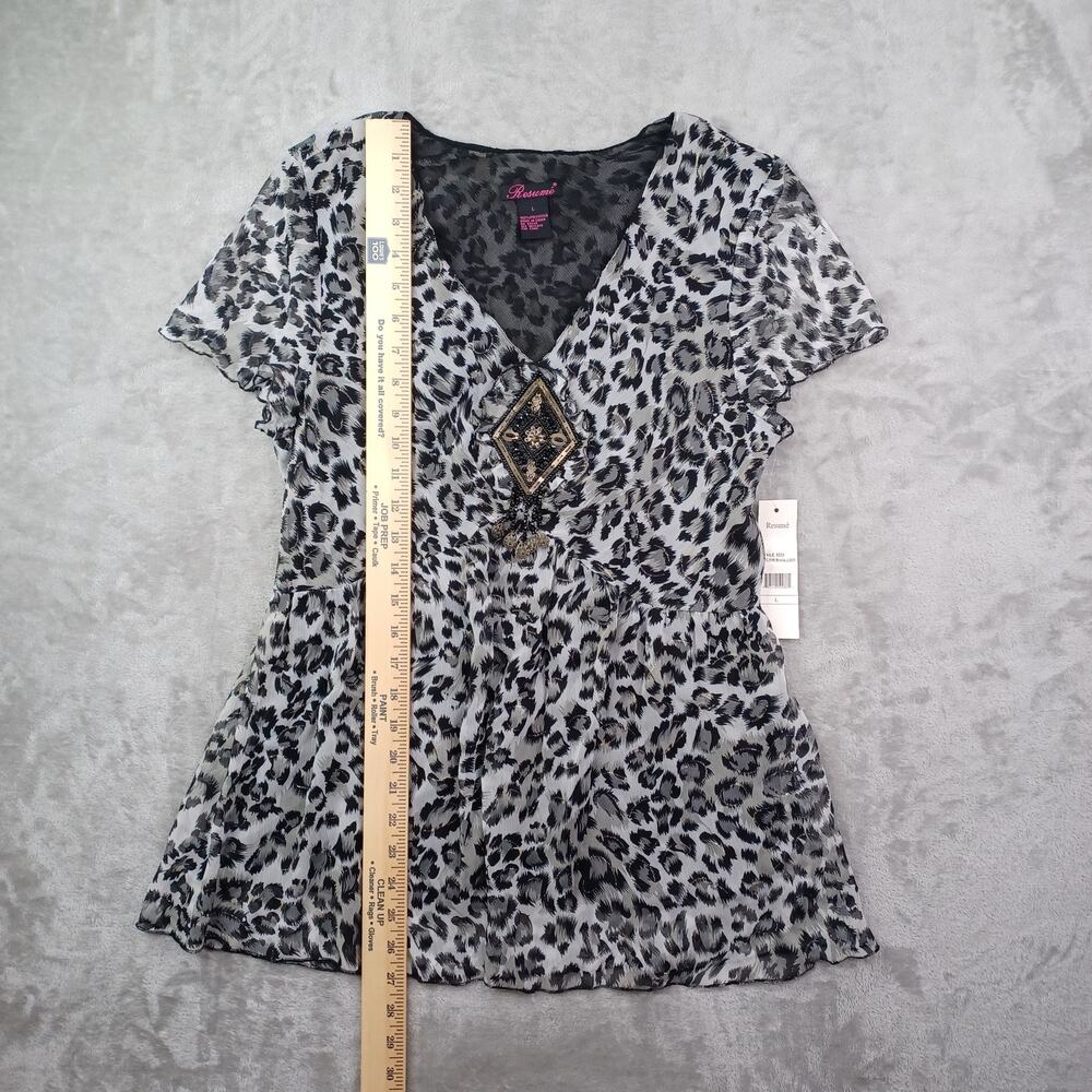 Vintage Resume Y2K Babydoll Top Size L Whimsigoth Animal Print Dark Fairy Indie - Picture 10 of 12